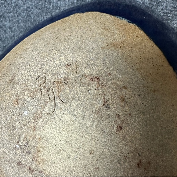 Vintage pottery bowl drip glaze cobalt purple angular centerpiece fruit 10x10x4 - Picture 7 of 10